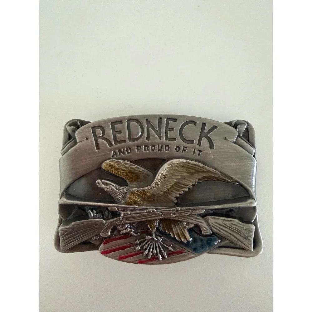 Vintage Siskiyou Pewter Redneck and Proud of It Belt Buckle Eagle Rifles NWOB